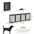 Freestanding Pet Gate 4 Panel Wooden Dog Barrier Folding Safety Fence with Support Feet up to 204cm Long 61cm Tall for Doorway Stairs Brown