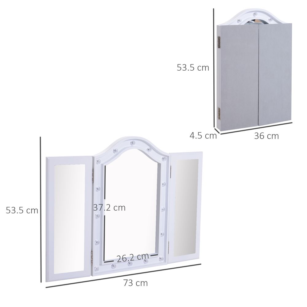 Lighted Tri-Fold Vanity Mirror Large Cosmetic Mirror LED Lights White