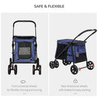 One-click Foldable Pet Stroller w/ Mesh Windows, for Small Pets - Blue
