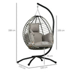 Hanging Swing Chair with Thick Cushion, Patio Hanging Chair, Grey