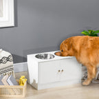 Raised Dog Bowls for Large Dogs Pet Feeding Station w/Stand, Storage, Two Stainless Steel Bowls - White