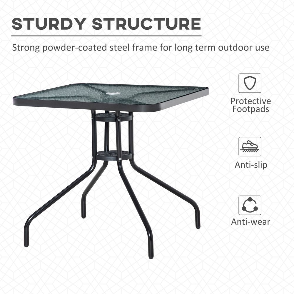 Square Patio Table - Tempered Glass Top, Garden Dining - 76 x 76cm