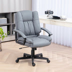Faux Leather Home Office Chair Mid Back Desk Chair with Arms Light Grey