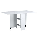 Space-Saving Folding Desk Table - Mobile Drop Leaf - Wheel Storage Shelves - White