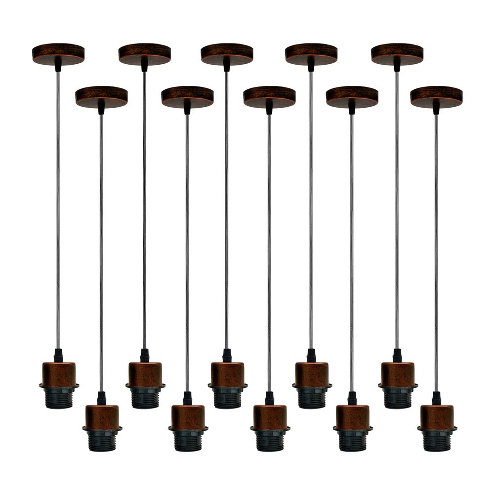 10 Pack Industrial Pendant Light, Lampshade Addable E27 Lamp Holder Light, E27 UK Holder Fitting Set With PVC Cable without bulb