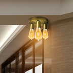 Vintage Yellow Brass Ceiling Light - 3 Way E27 Lamp Base - Semi Flush Design