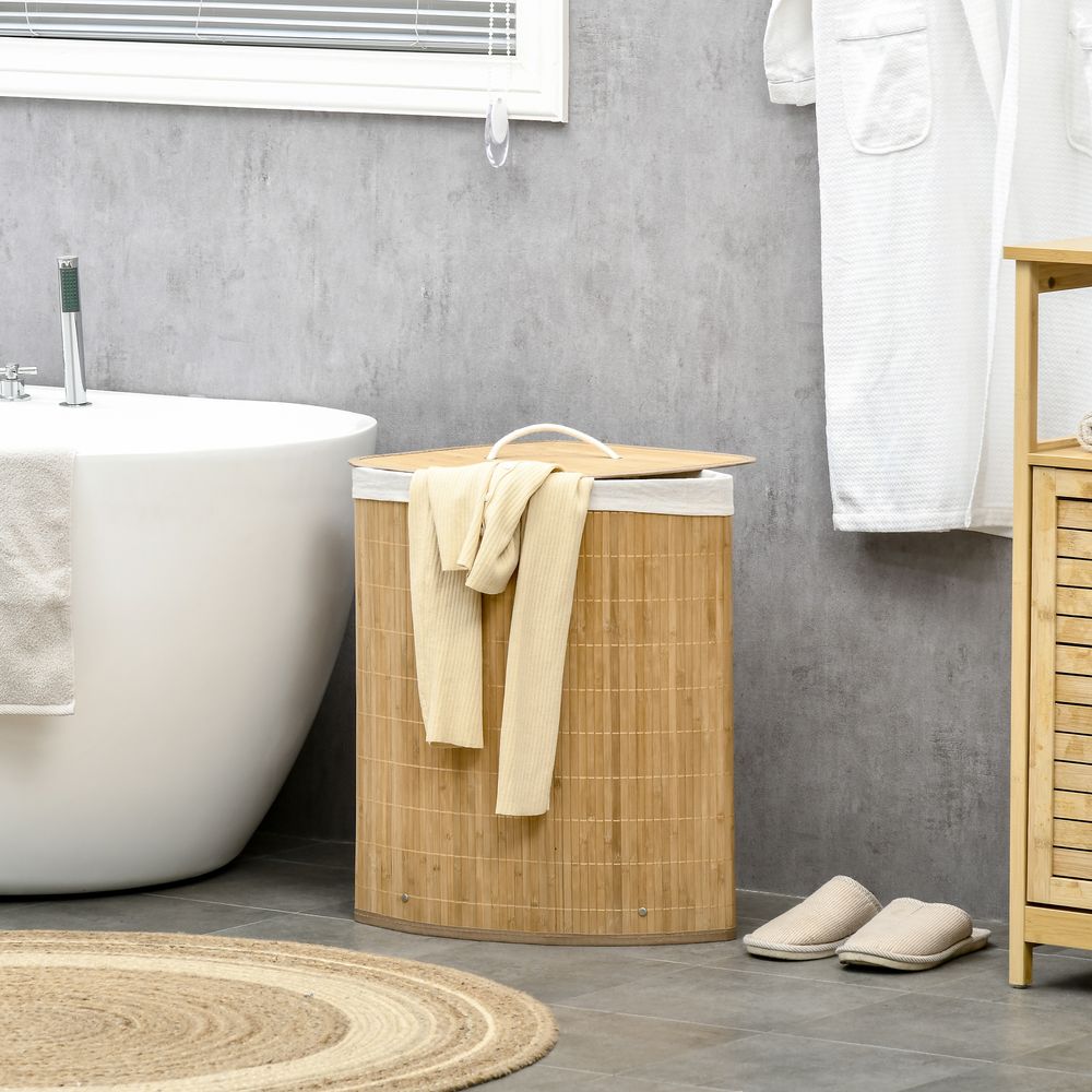 55L Bamboo Corner Laundry Hamper Bamboo Laundry Basket 38x38x57cm