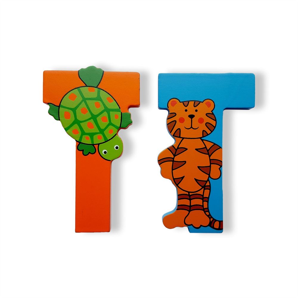 Wooden Alphabet Letter - Jungle Animal Uppercase, Self Adhesive T