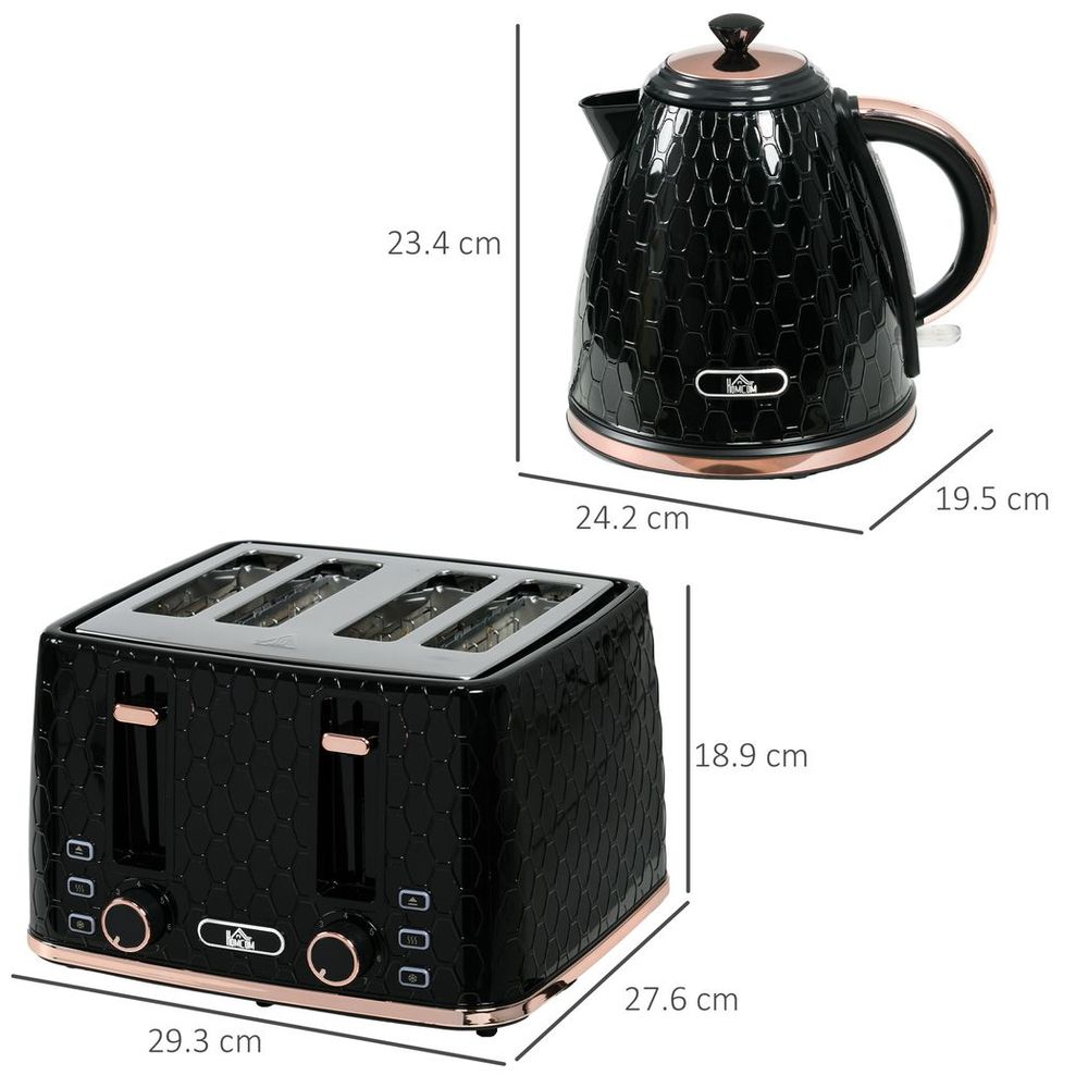 1.7L Kettle & Toaster Set - Defrost, Reheat, Crumb Tray - Black