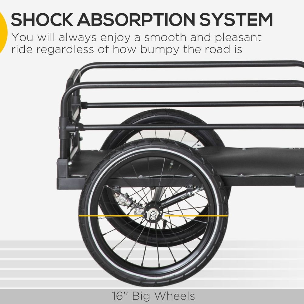 Bike Trailer Wagon with Suspension, 2 Wheels - Durable, Foldable, Black