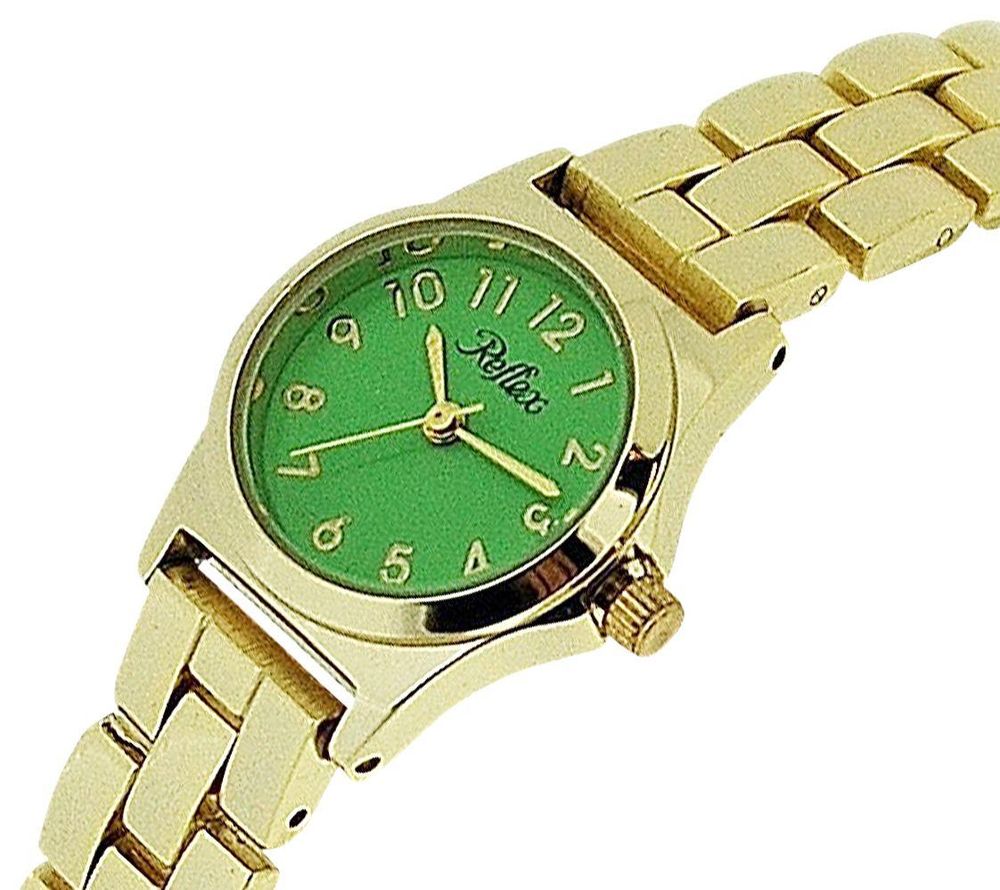 Ladies Metal Analogue Green Dial & Yellow Tone Metal Bracelet Strap Watch