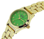 Ladies Metal Analogue Green Dial & Yellow Tone Metal Bracelet Strap Watch