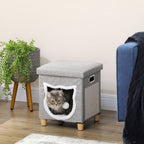 Deluxe 2-in-1 Cat Bed Ottoman w/ Cushion, Scratching Pad, Handles - Cat and Human Comfort!