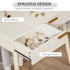 Elegant White Dressing Table with Round Mirror & 2 Drawers - Makeup Vanity Desk