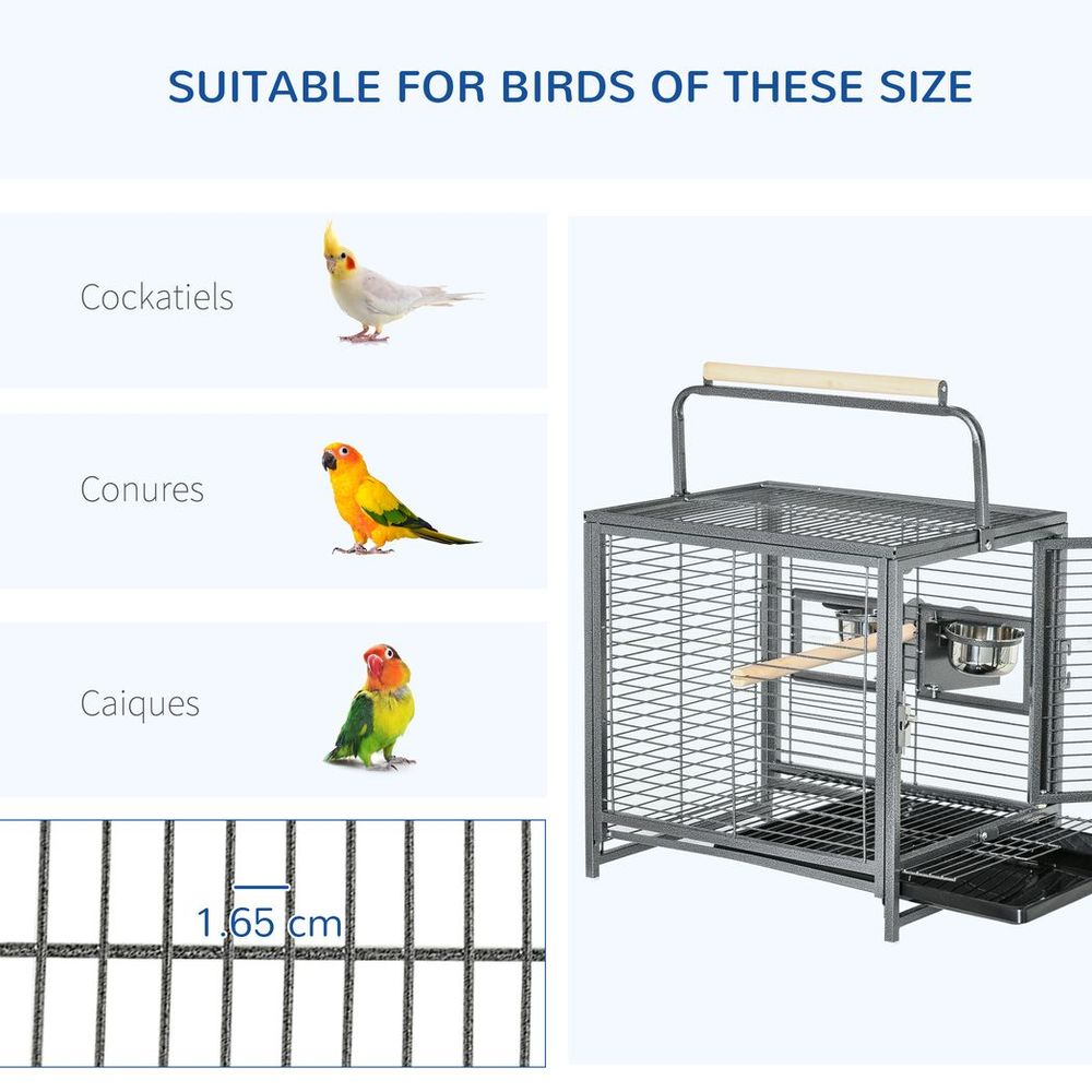 Parrot Cage - Spacious & Portable Carrier - Ideal for Cockatiels, Conures, African Greys