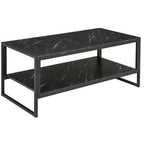Two-Tier Laminate Marble Print Coffee Table Metal Frame Elegant Style