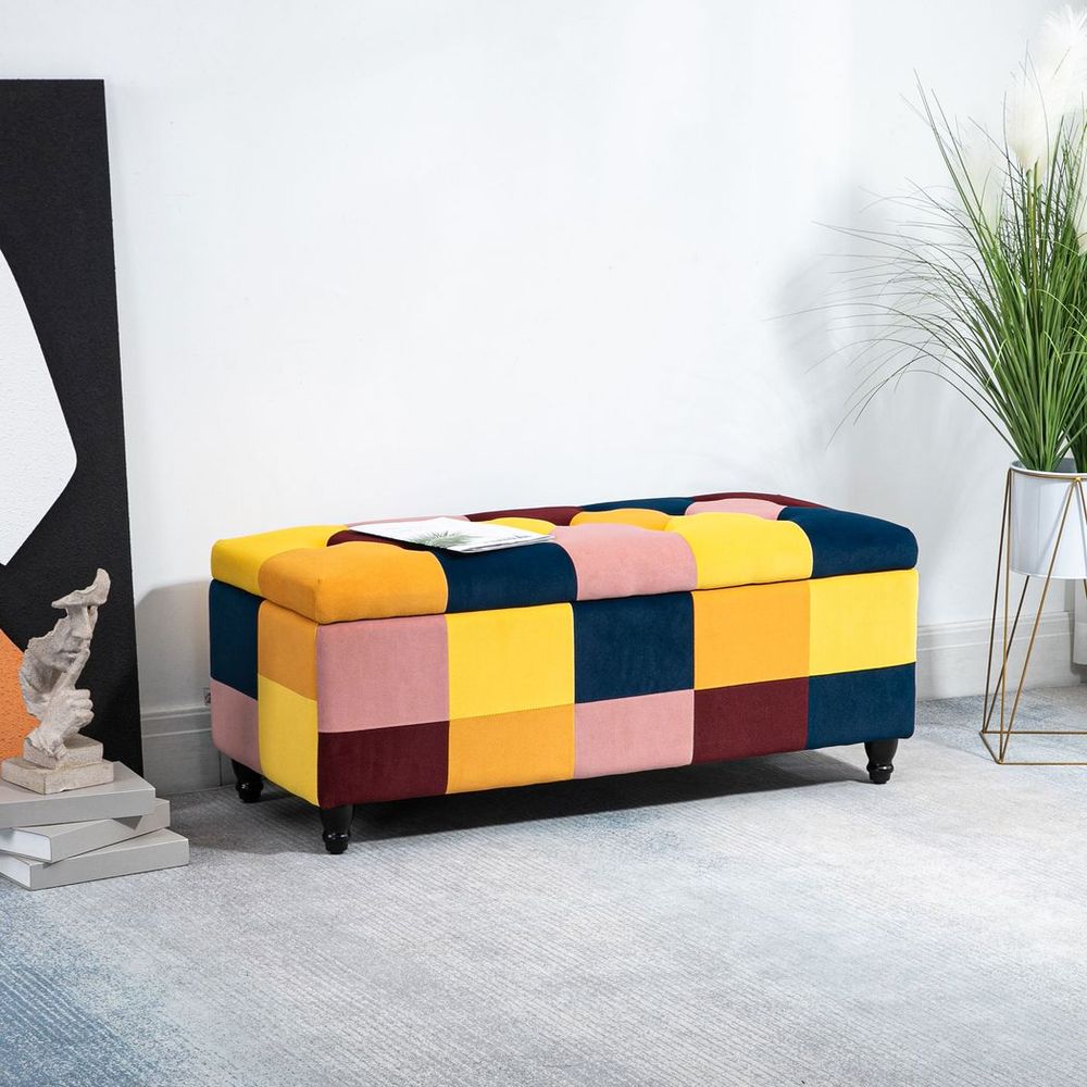 114x47x47cm Velvet Storage Ottoman - Button-tufted Footstool Box for Stylish and Organized Home