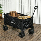 Foldable Garden Cart, Outdoor Utility Wagon with Carry Bag, Black