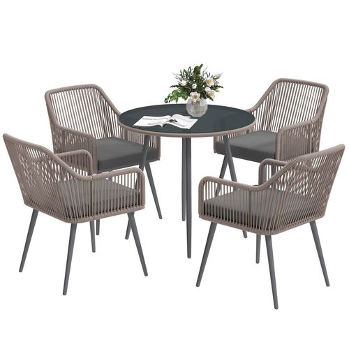 Rattan Dining Set, 4 Seater Rattan Garden Furniture, Light Brown