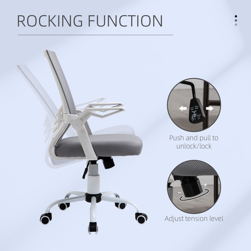 Office Chair, Ergonomic Desk Chair, Executive Computer Chair with 90° Flip-up Armrest and Lumbar Support, Adjustable Height for Home/Office, Grey