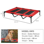 Raised Dog Bed Cooling Elevated Pet Cot with Breathable Mesh for Indoor Outdoor Use Red, XX Large, 122 x 92 x 23cm