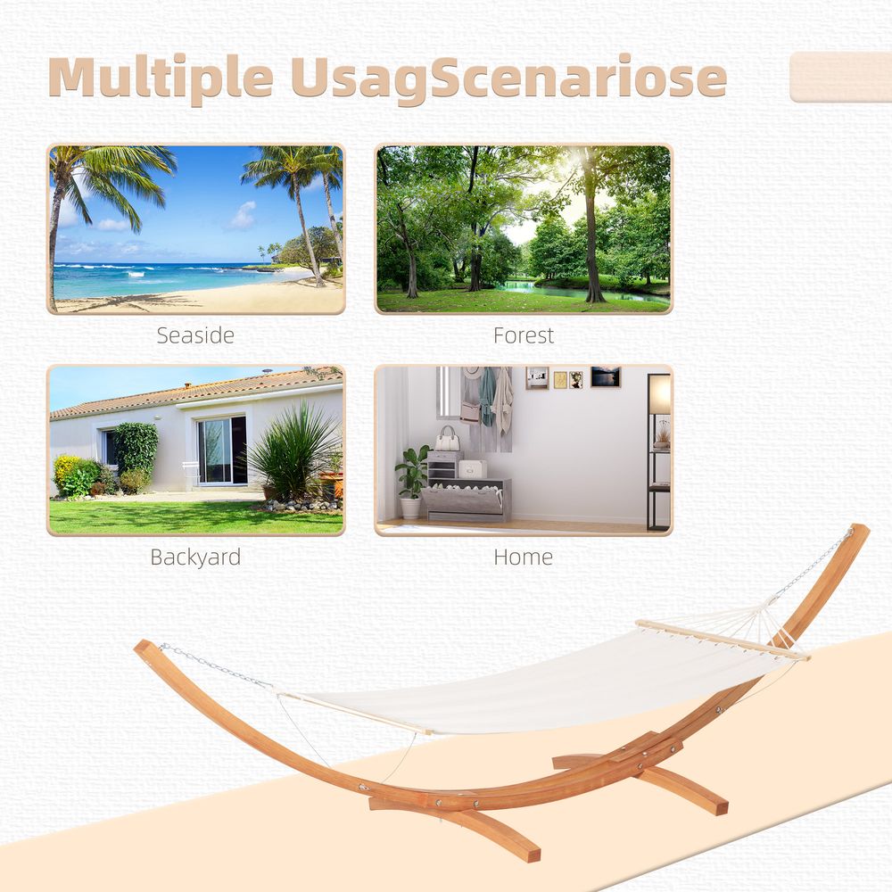 Outdoor Garden Hammock & Wooden Stand - Swing & Relax in Comfort with Sturdy White Bed