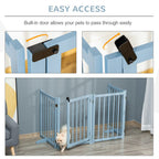 Freestanding Pet Gate for Small and Medium Dogs, Wooden Foldable Dog Safety Barrier with 4 Panels, 2 Support Feet, 80 cm Tall for Doorways, Stairs Blue-grey