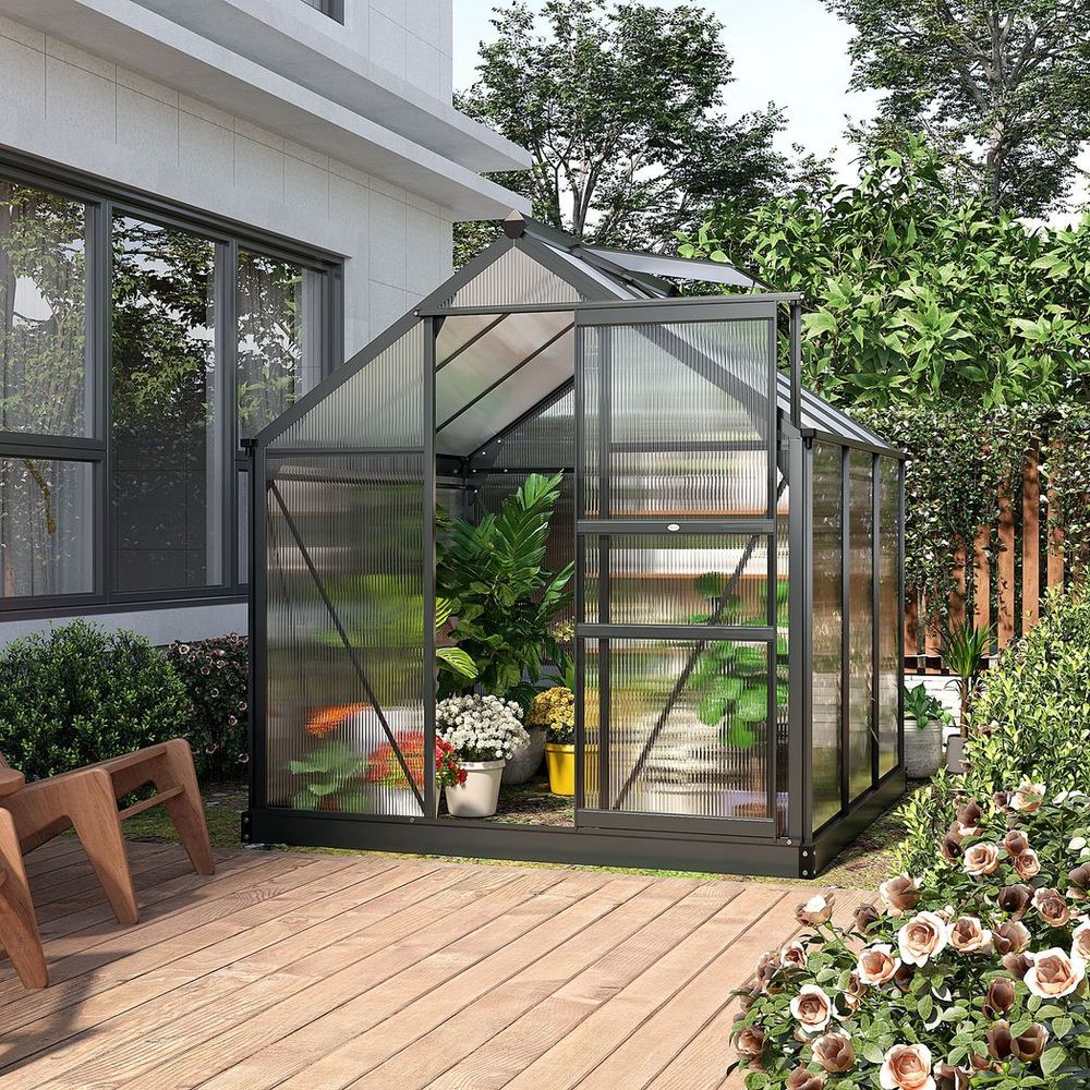 Polycarbonate Walk-In Greenhouse - Aluminium Frame - 6x6ft - Slide Door
