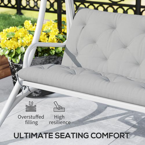 3 Seater Garden Bench Cushion Outdoor Seat Pad w/ Ties Light Grey