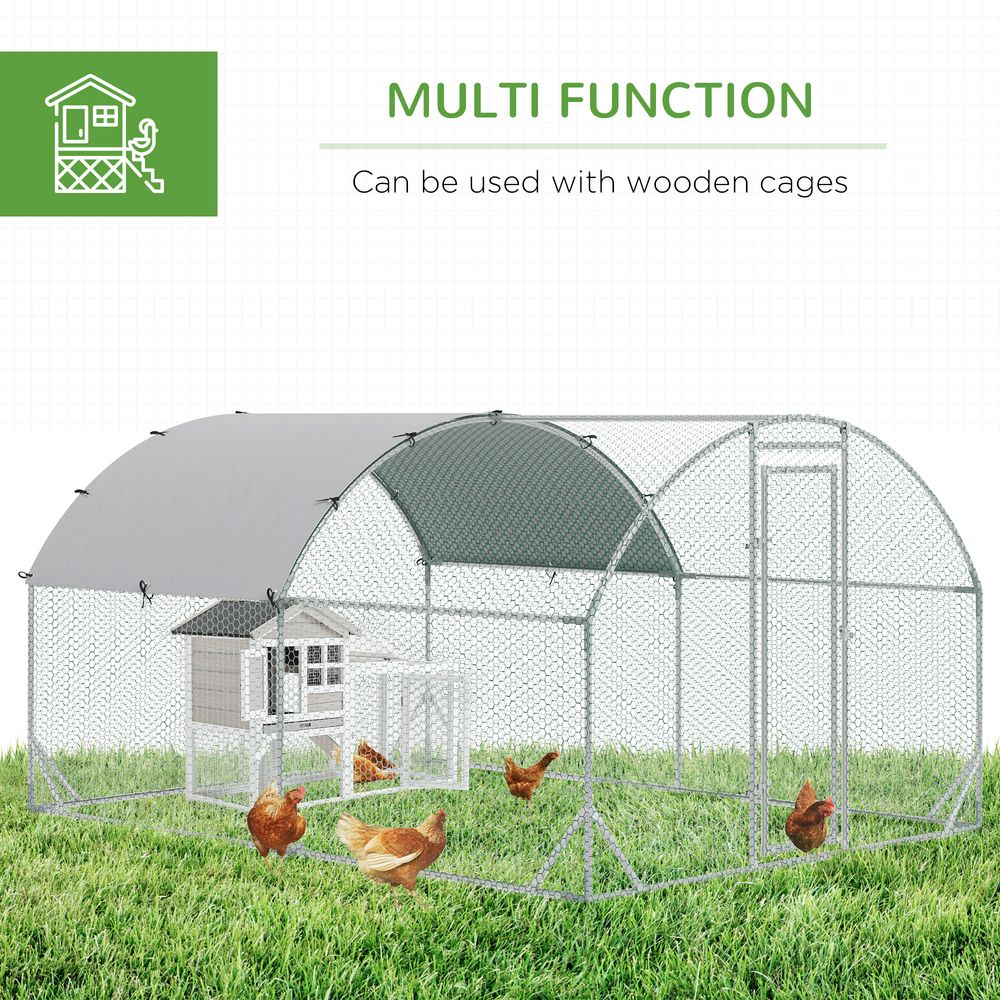 Walk In Chicken Run Galvanised Chicken Coop Hen Poultry House Cage Rabbit Hutch Pet Playpen Garden with Water-Resist Cover, 2.8 x 3.8 x 2m