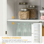 Freestanding Kitchen Cupboard, 6-Tier Cabinet Organizer w/ 4 Adjustable, White