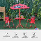 Kids Ladybug Picnic Table & Chair Set with Umbrella - Outdoor Portable Folding Furniture - Ages 3-5