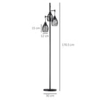 Industrial 3-Light Floor Lamp, Dimmable Black, 170cm