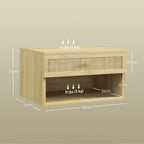Floating Nightstand Set of 2 with Rattan Drawer