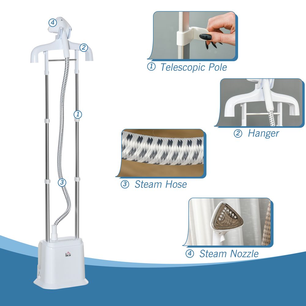 Upright Garment Clothes Steamer, 45s Fast Heat-up, 1.7L Tank White