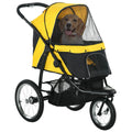 3 Wheel Pet Stroller - Yellow - Medium Small Dogs Cat Pram - Foldable & Stylish