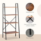 4-Tier Minimalistic Ladder Shelf Unit Steel Frame Home Display Storage