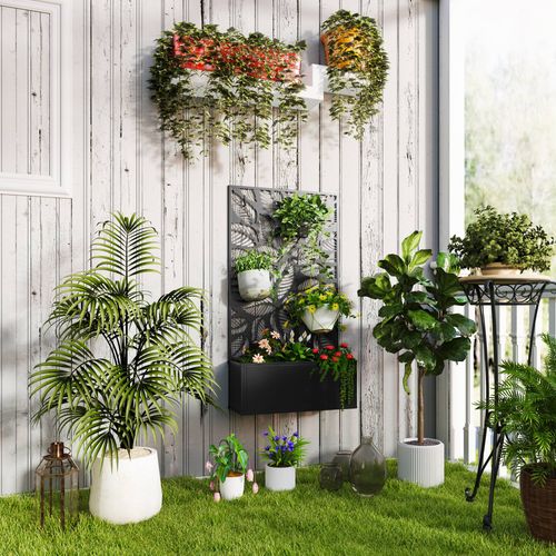 Metal Raised Garden Bed with Trellis, Outdoor Elevated Planter Box in Metal