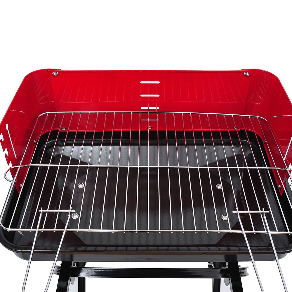 Portable Folding Charcoal BBQ Grill - Red & Black - Easy to Transport