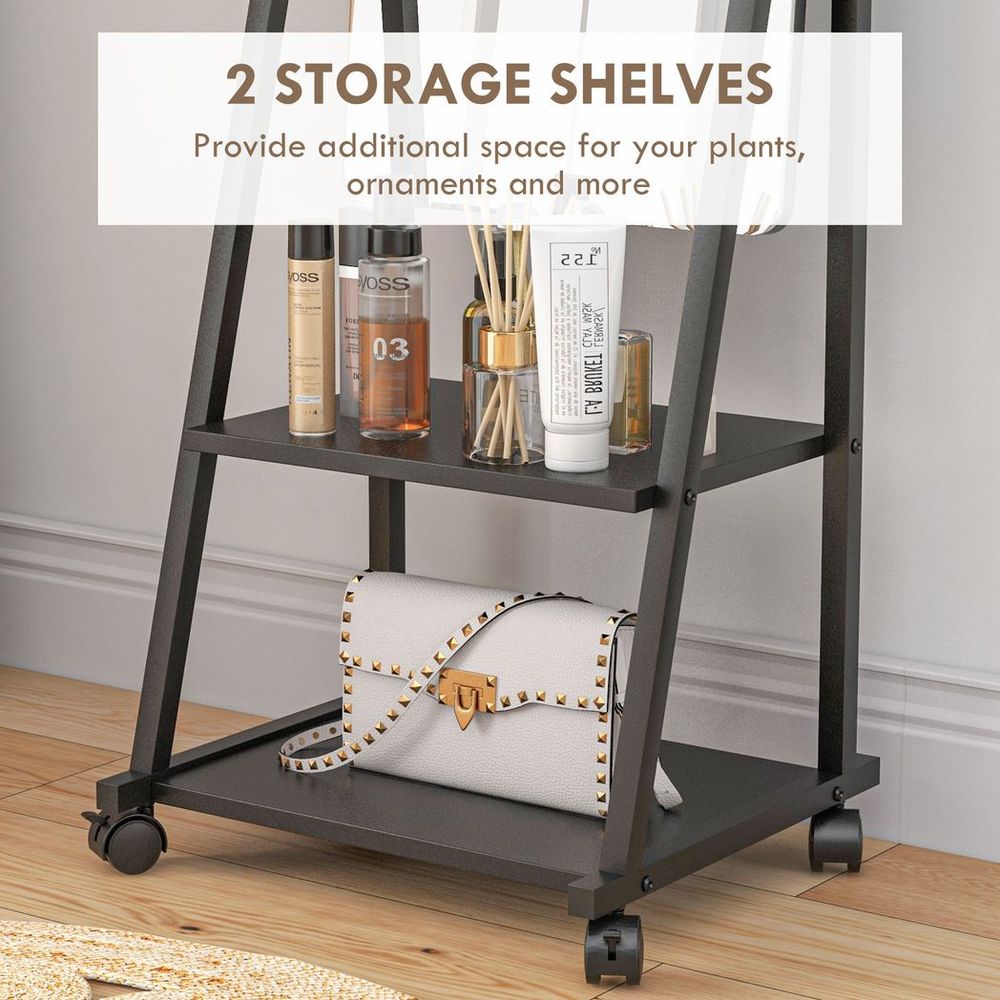 Movable Full Length Mirror with 2 Shelves - Adjustable, Full Body