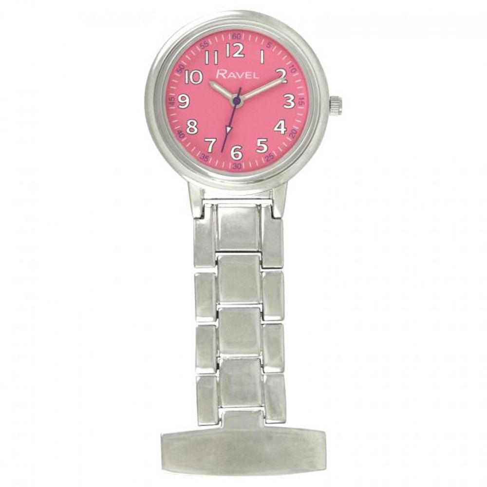 Easy-Read Nurse Pink Dial Silver Tone Fob Watch