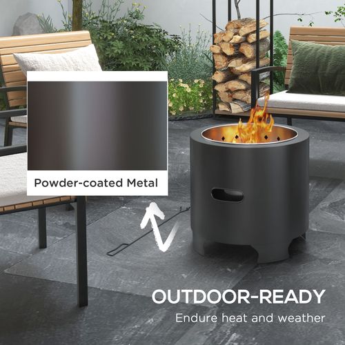 Fire Pit, Round Metal Bonfire Stove with Poker, Black