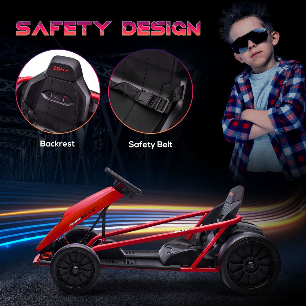 24V Electric Go Kart for Kids with Music, Horn Honking, Slow Start with Regular Detail