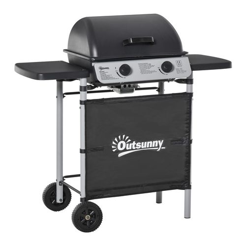 Propane Gas Barbecue Grill 2 Burner Cooking BBQ 5.6 kW w/ Side Shelves