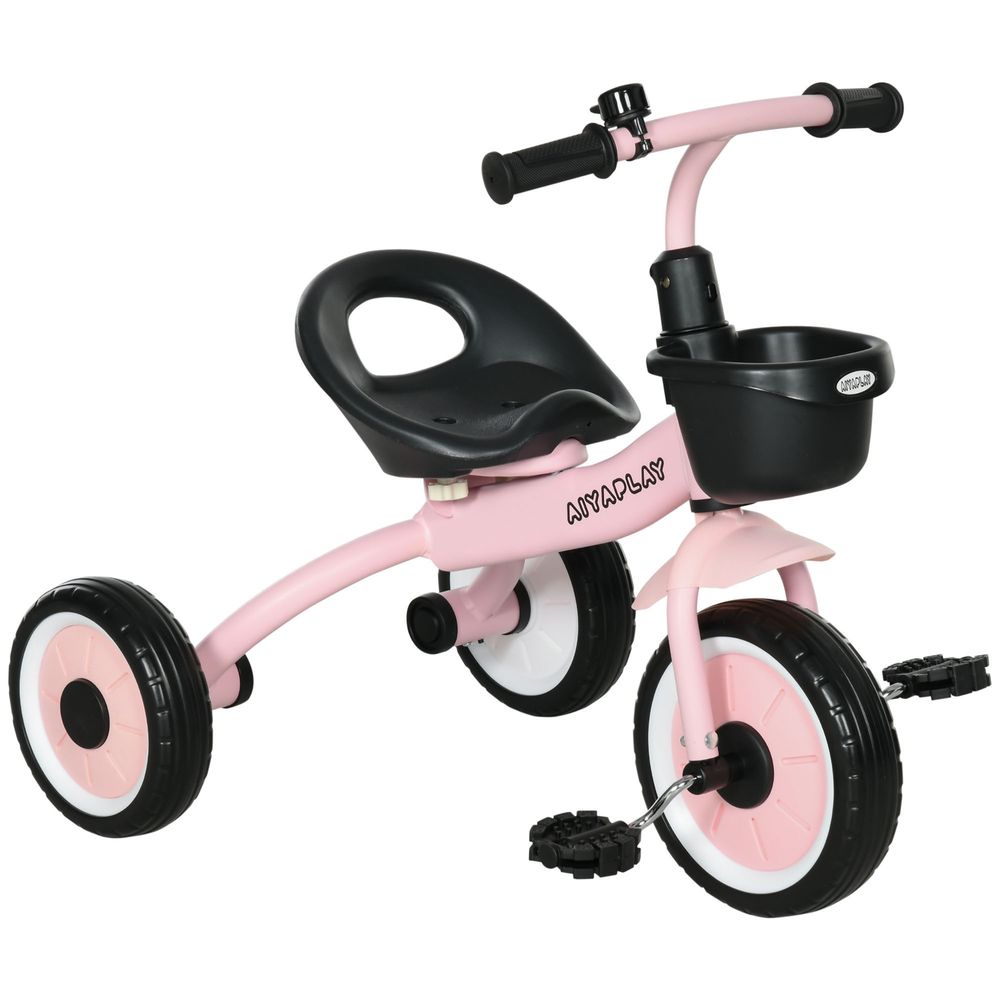 Kids Trike - Adjustable Seat, Basket, Bell - Ages 2-5 - Pink