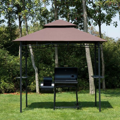 8ft Double-Tier Gazebo Grill Canopy Tent Shelter-Coffee