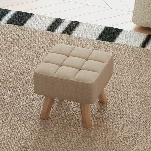 Modern Footstool, Fabric Foot Rest with Rubber Wood Legs