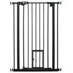 Extra Tall Dog Gate with Cat Flap, Pet Safety Gate for Doorways Stairs with Auto Close Double Locking, 104 cm Tall 74-80 cm Wide, Black