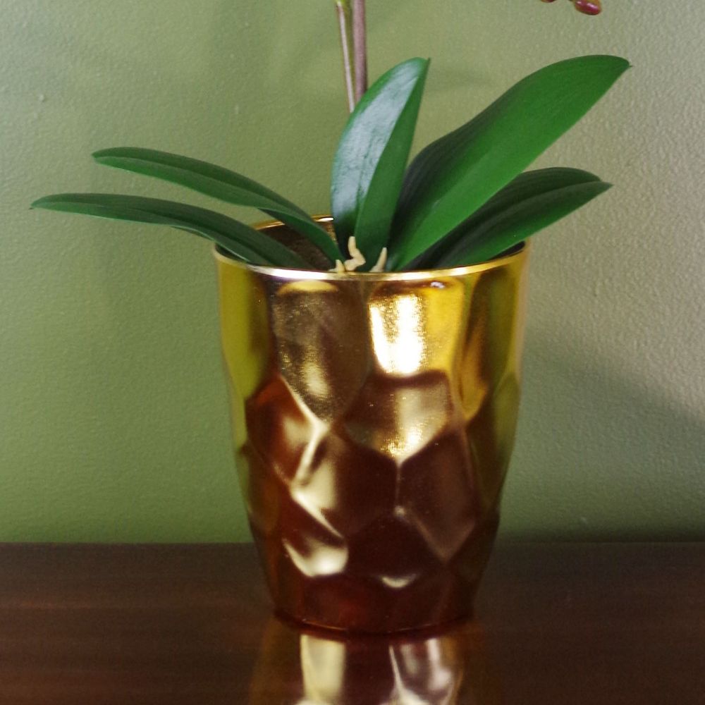 54cm Artificial Orchid Plant - Dark Pink Gold Pot in Gold