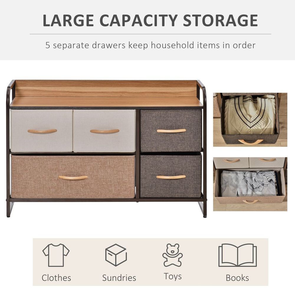 5-Drawer Storage Tower Dresser - Wood Top, Steel Frame - Storage Organizer - Easy Assembly